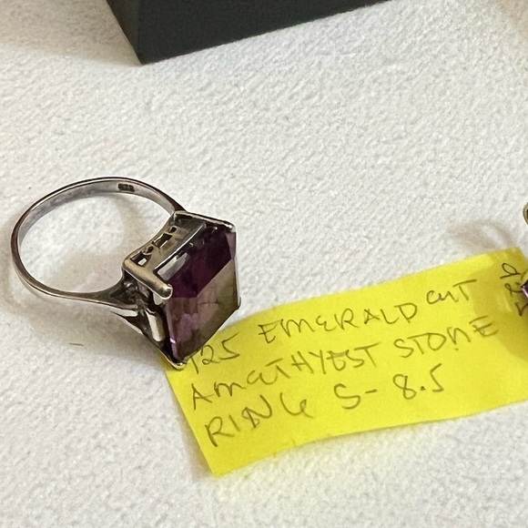 Solid sterling silver omega necklace;Amethyst stone-8.5”ring&pendant 5.2g - Picture 5 of 14